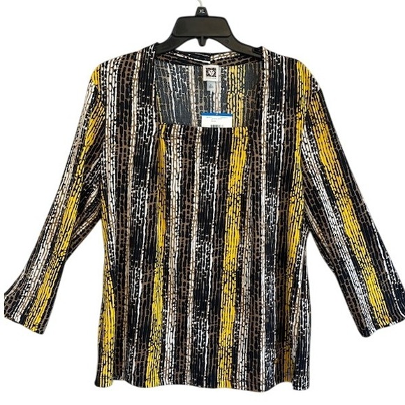NWT Anne Klein Women's Square Neck Yellow Multicolor 3/4 Sleeve Blouse XL‎ - Picture 1 of 7